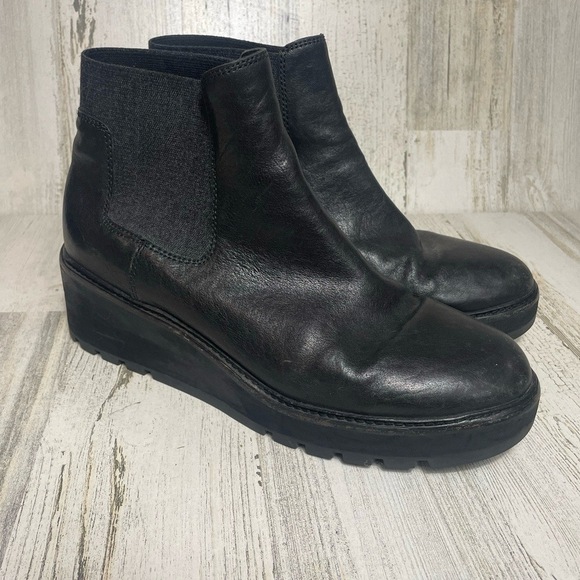 Eileen Fisher Chelsea Wedge Washed Leather Bootie Black Size 9.5 - Picture 1 of 8